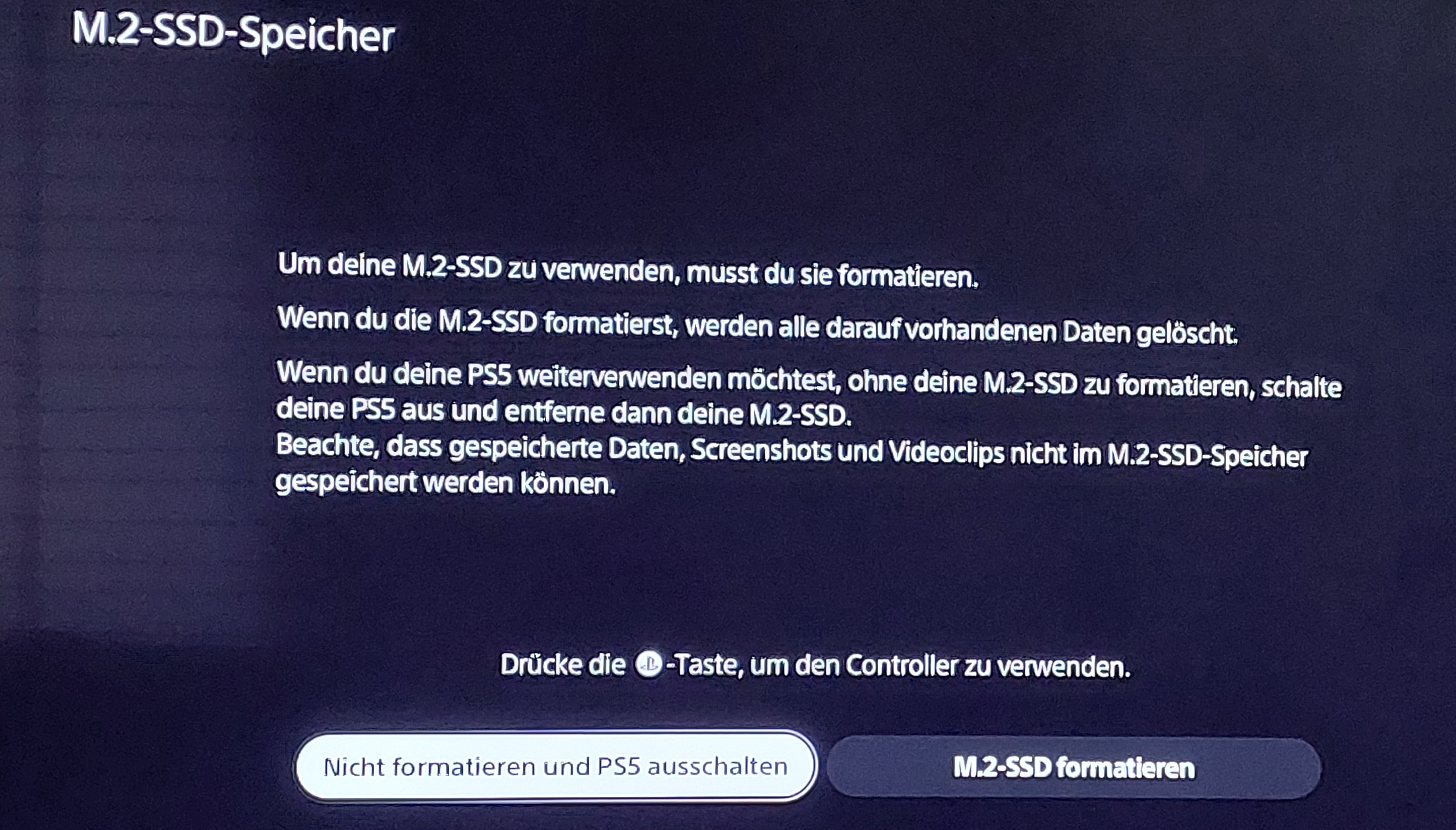 Screen PS5 format dialog M.2 SSD