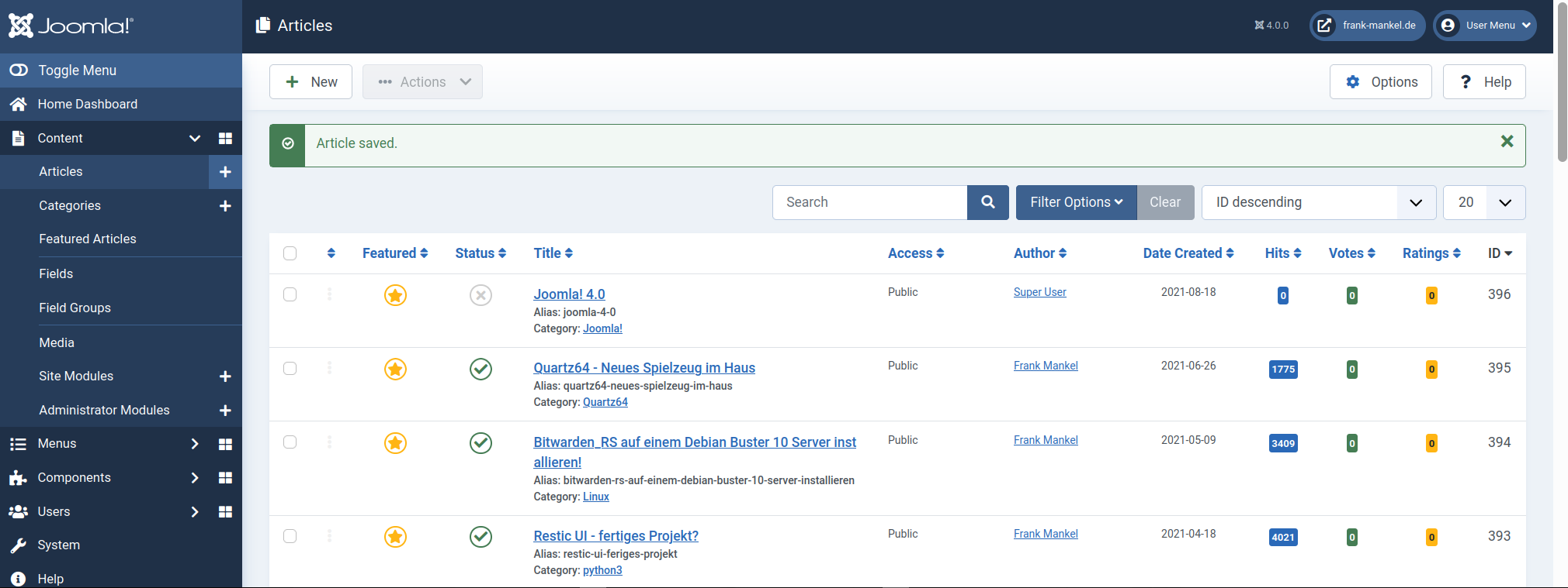 Joomla4.0 Backend